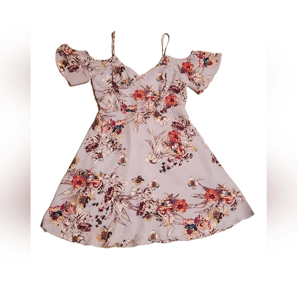Lush Floral Cold Shoulder Mini Dress- Medium